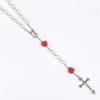 6MM Glass Beads Rosary Necklace For Women Crucifix Cross INRI Pendant Long Red Rose Chain Choker Female Religious Prayer Jewelry