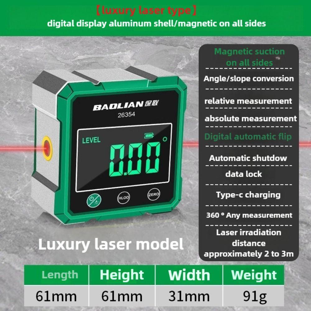 Multifunctional Laser Inclinometer Four Sided Magnetic Rechargeable Digital Inclinometer High Accuracy 360-degree Measurement