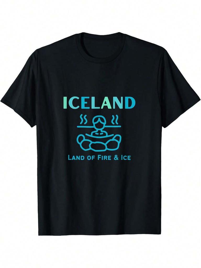 Islandia Pamiątka z Podróży Graficzna Koszulka Unisex - Czarna Z Niebieskim Wzorem Krainy Ognia i Lodu