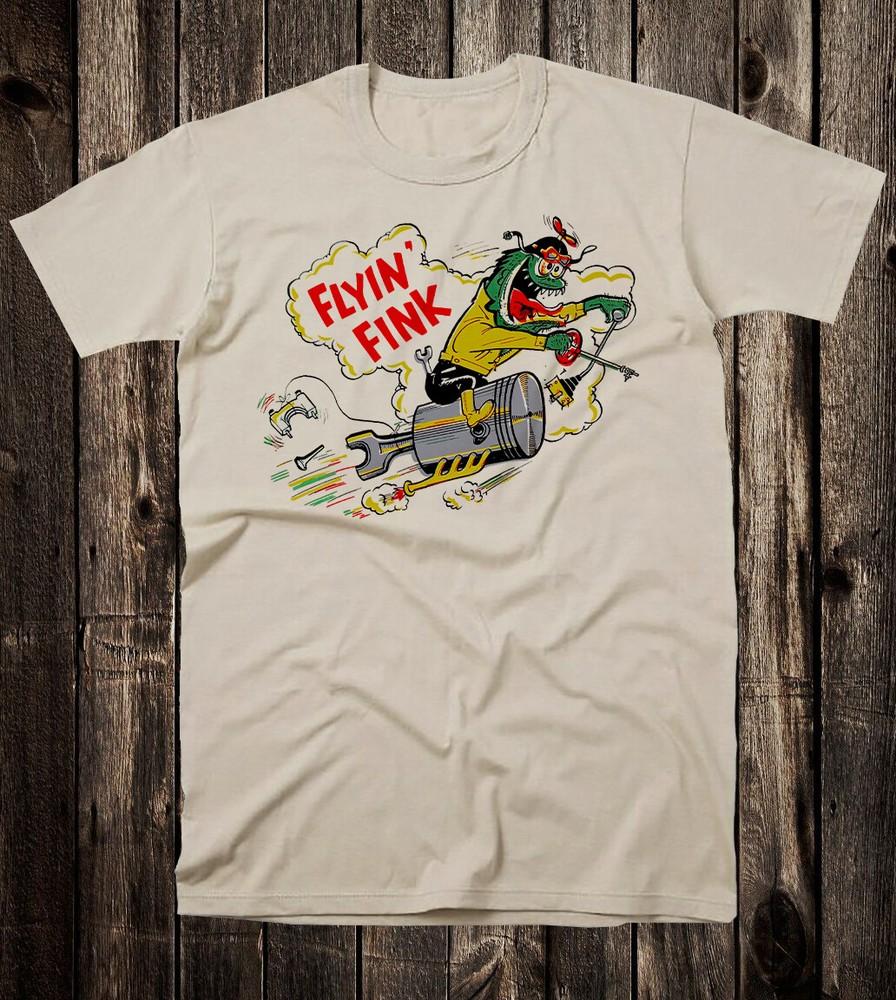 Retro Hot Rod Tee t Shirt Drag Race Racing Speed Shop Flyin Fink Monster Rat