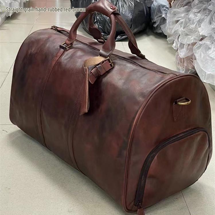 Extra Large Men's Genuine Leather Travel Bag with Shoe Compartment - Handheld, Crossbody, Single Shoulder