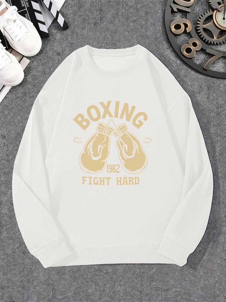 Men's BOXING 1982 FIGHT HARD Graphic Crewneck Sweatshirt