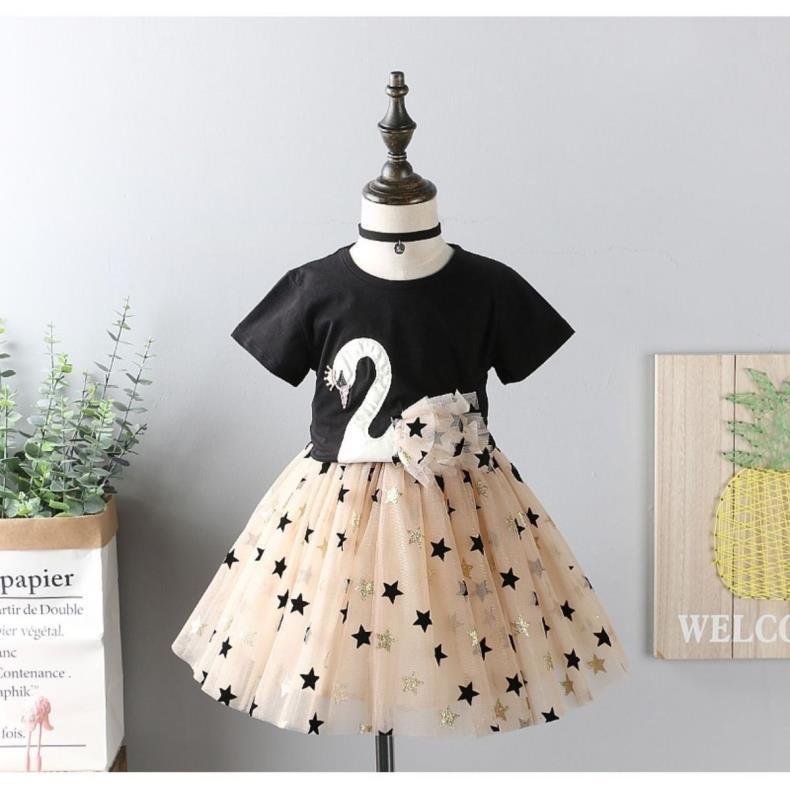 Girls' Suit Top Children's Short Sleeved Mesh Skirt T-shirt Dress Summer Clothes Two-piece Set