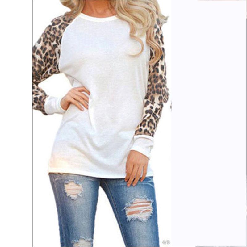 

Plus Size Womens Long Sleeve Leopard T Shirts Ladies Loose Casual Blouse Tops Tag 5XL=US 3XL білий
