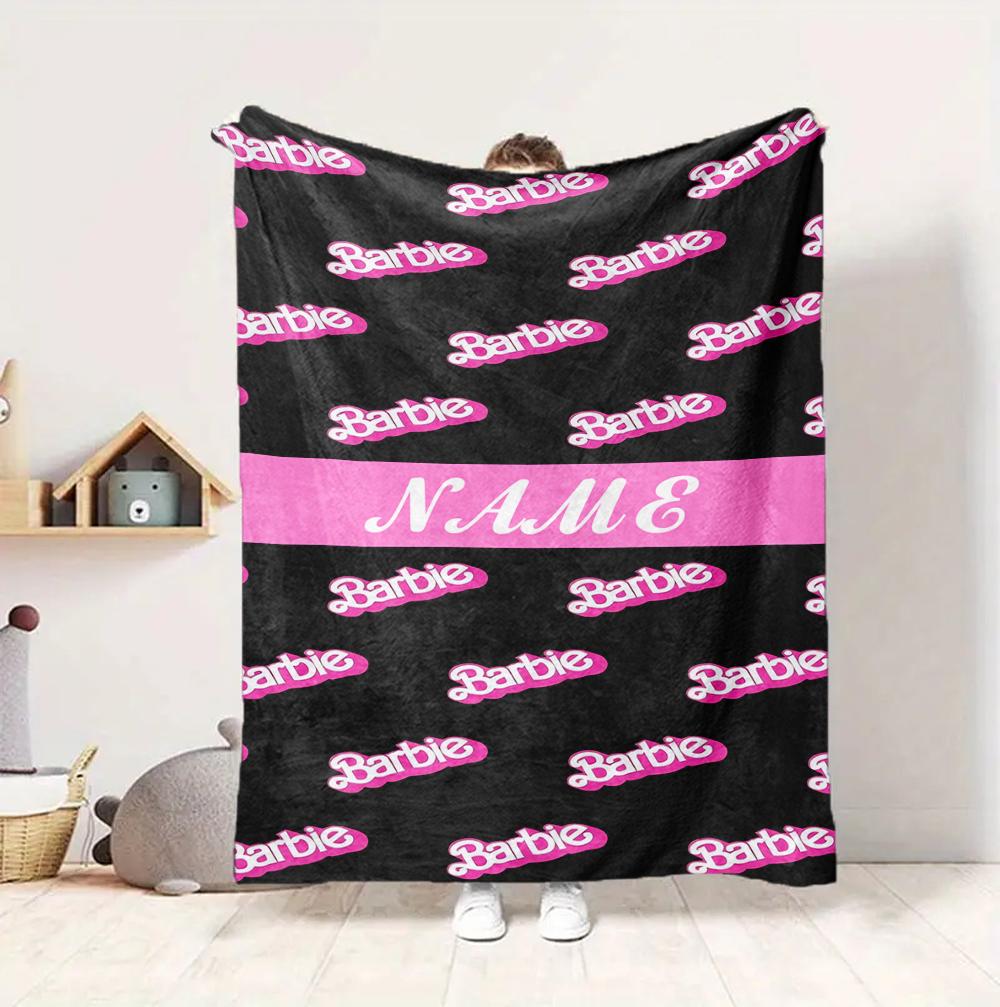 Custom Name Barbie Fashion Flannel Blanket Throw Blanket Soft Warm Sofa Bed Home Decor Unique Gift