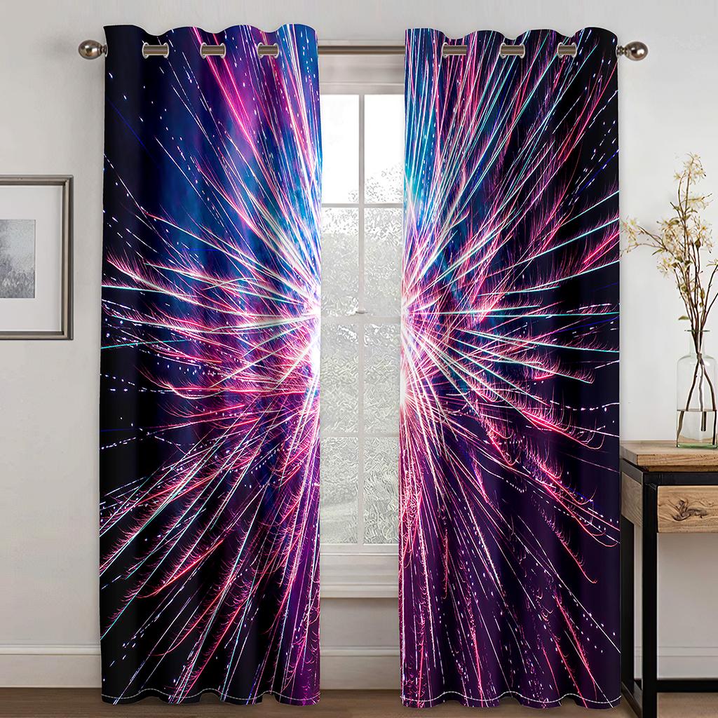 Dynamic 3D Emission Light Fireworks ColorfulWindow Curtains Kids Bedroom Living Room Hall Treatments Kitchen Decor Drapes Blinds