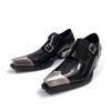 Senso del Design Stile Punk Retrò Scarpe Piccole in Pelle Uomo Scarpe con Punta Metallo Scarpe con Tacco Spesso Scarpe in Pelle Inglese Donna