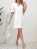 2023 Women's Solid Color V-Neck Loose Pleated Dress with Five-Point Sleeves