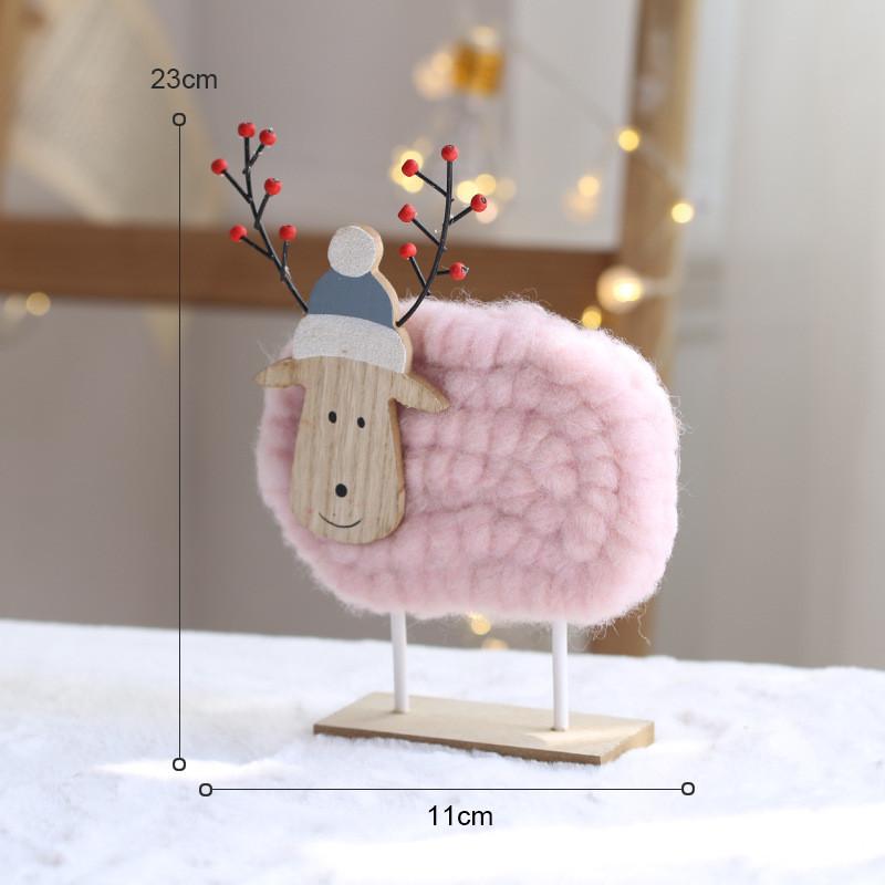 Holiday Tree Decorations With Wooden Deer And Santa Elder Figurines For Christmas Home Decor