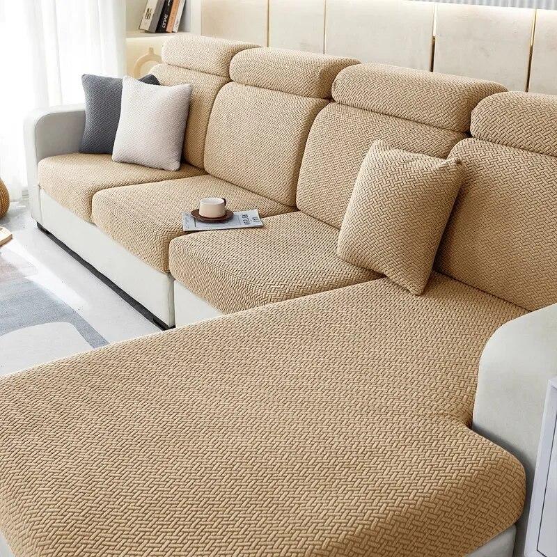 Jacquard Neuer Sofakissenbezug, einfarbig, elastischer Sitzbezug, abnehmbarer, dicker Sofaschutz, L-förmiger Sofabezug, Haustiere, Wohnzimmer, Zuhause