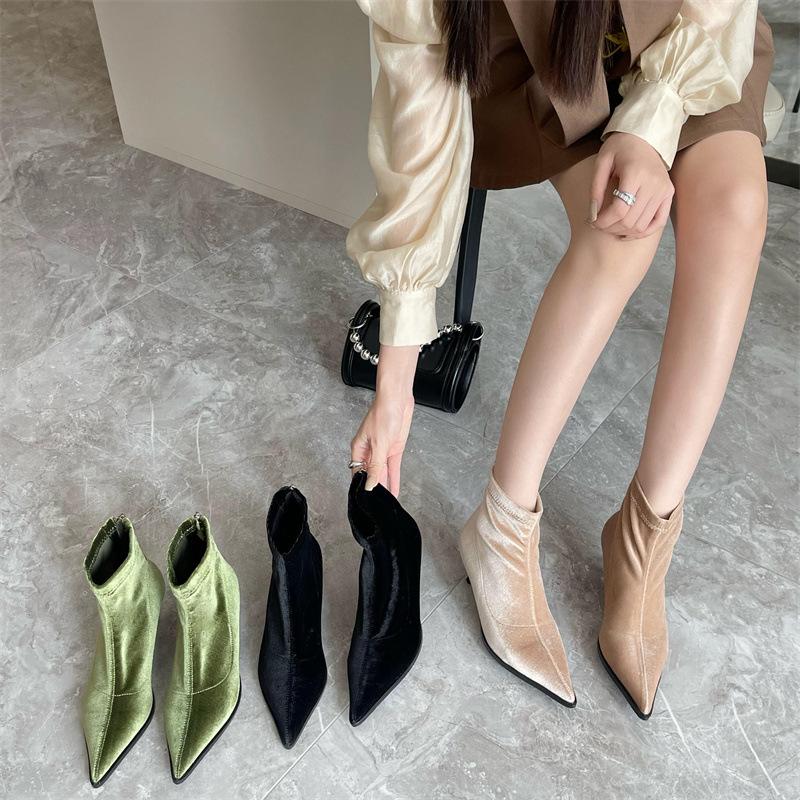 Fashion Classics Pointed Toe Thin High Heel Women Ankle Boots Back Zippers Party Dress Office Lady Shoes Size 35-40