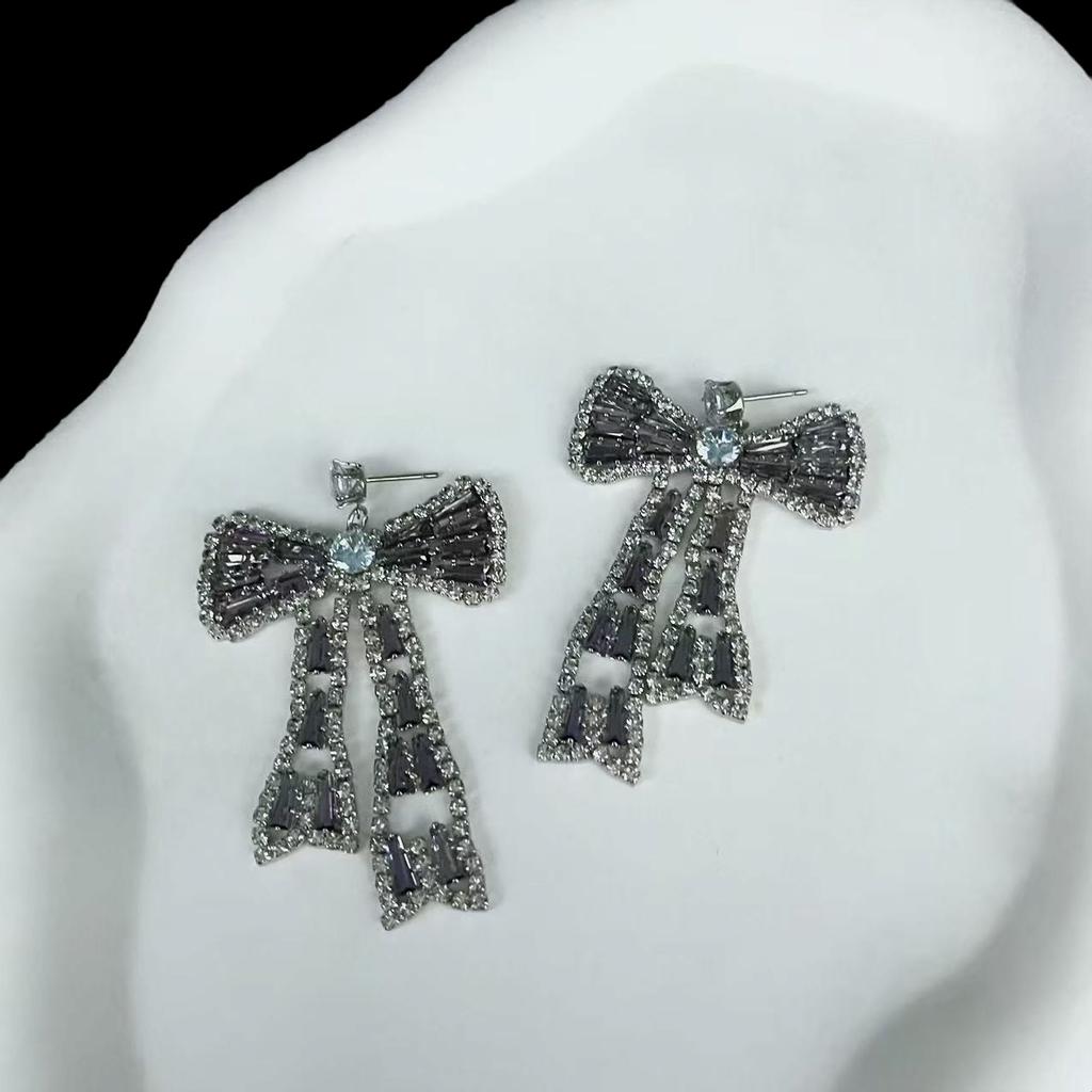 Korean Bow Necklace Ins Full Diamond Tassel Temperament Light Luxury Rhinestone Simple Neck Chain Collarbone Chain Fashion Jewelry