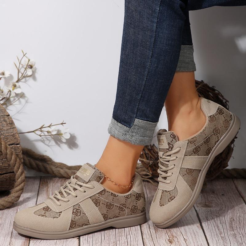 Plus Size Spring New Retro Style Color-Block Flat Shallow Lace-Up Casual Shoes Women's Sneakers
