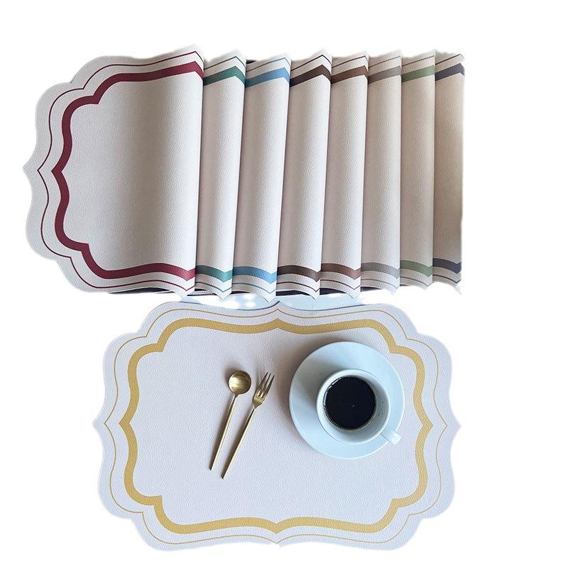 Placemat Table Mat Tableware Pad PU Leather Waterproof Heat Insulation Non-Slip Placemat Soft Morandi Cream Printed Bowl Coaster