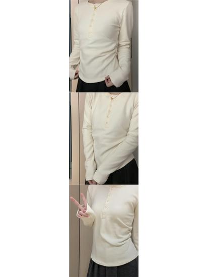 American Hot Girl Buttoned Fleece Long Sleeve Round Neck Slim Fit Women's Winter Top