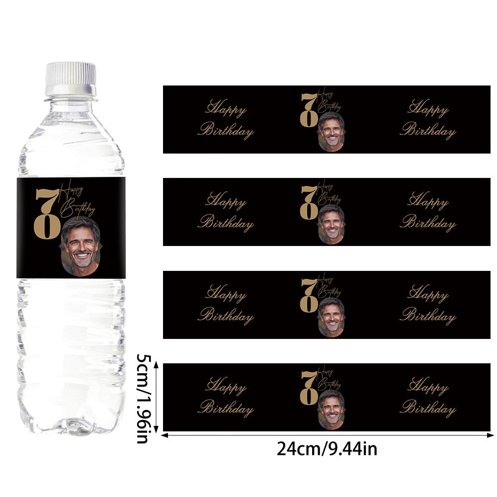 

30pcs Custom 30 40 50 60 70th Birthday Party Bottle Sticker with Personalised Face Photo for Adult Birthday Party Decorations