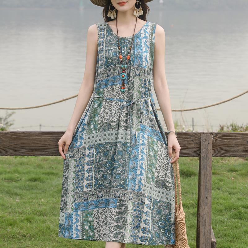 Rochie elegantă de vară pentru femei, mărime plus, haine vintage, rochie lungă fără mâneci