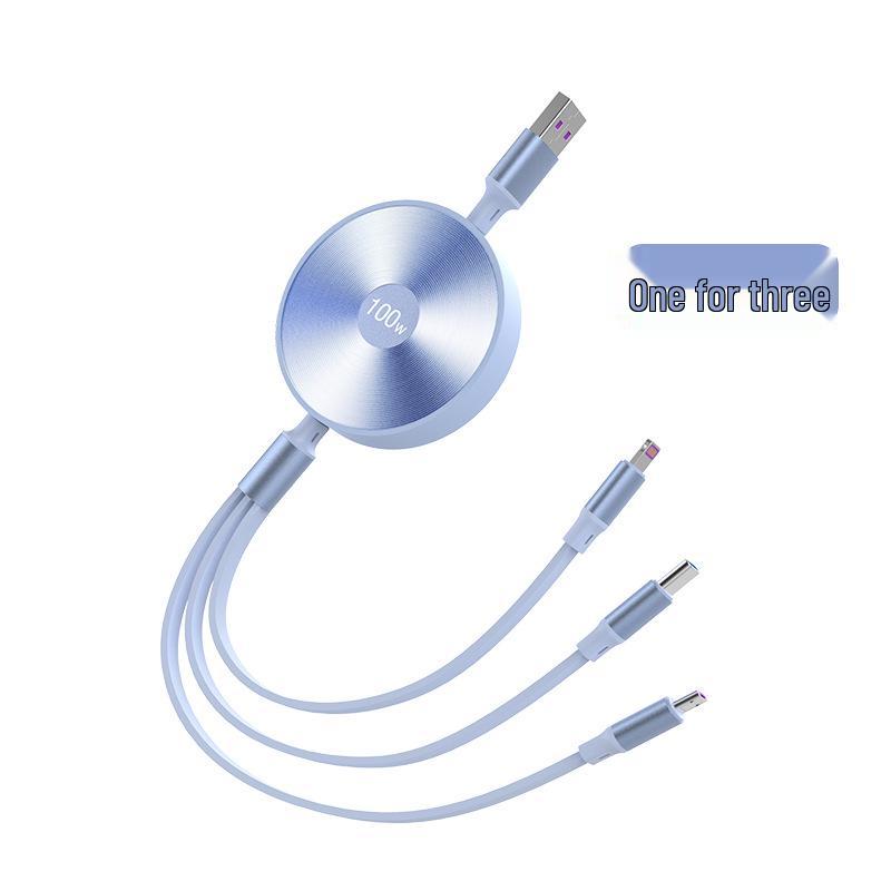 3-in-1 100W Fast Charging Cable, Compatible with Apple and Huawei, 6A Single Pull Design