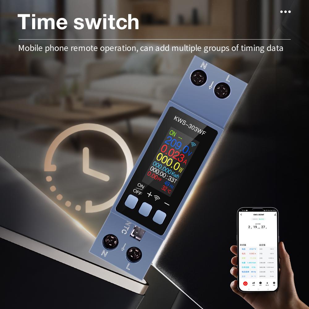 Tuya WiFi Power Meter 2P AC Energy Meter APP Control 85-290V/40A Voltage Current Meter Electricity Consumption Meter Smart Life