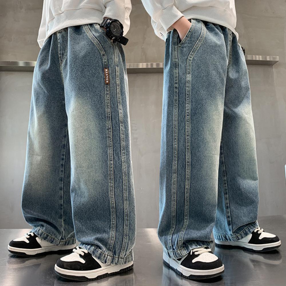 Frühlings- und Herbst-Jungen-Jeans Patchwork-Jeans für große Jungen Hosen Jungenhosen Kind Baggy Weitbeinige Kleidung Teenager