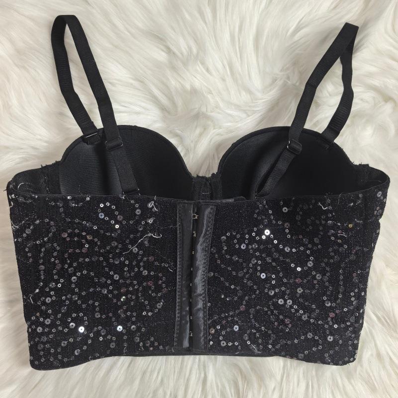 Sexy Spice Pearlescent Sequin Bra Versatile Outer Wear Tub Suspender Comfortable Gathering Corset