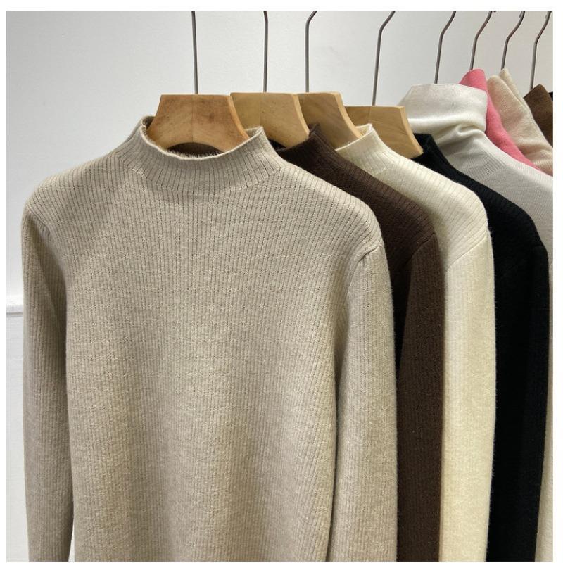 Autumn Winter Long Sleeve Semi-turtleneck Knitted Sweater Women Fashion Elegant Bottoming Shirt Pullover Warm Inner Loose Simple Top Basic Clothing