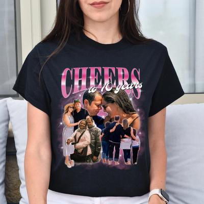 Custom Cheers To 10 Years Unisex T-Shirt Your Pictures Wedding Anniversary Tee B