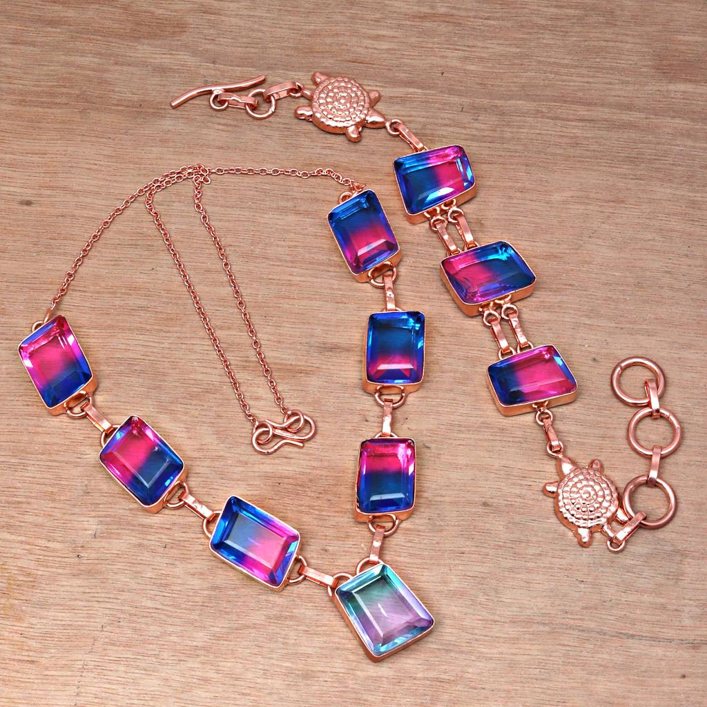 Bio-Tourmulian 14kt Růžové zlato Pozlacený Šperky Náhrdelník Náramky 18-20''