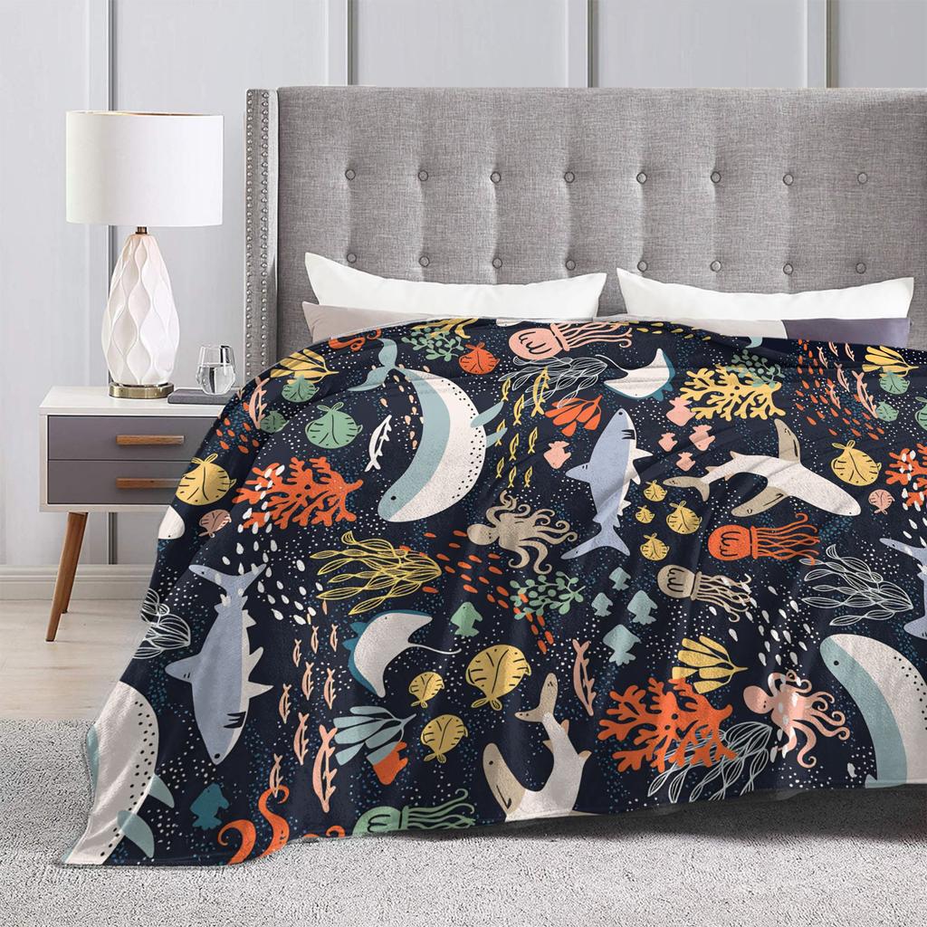 Cute Sharks Blanket Quality Warm  Bedding Throws Winter Travel Office Living Room Novelty Bedspread