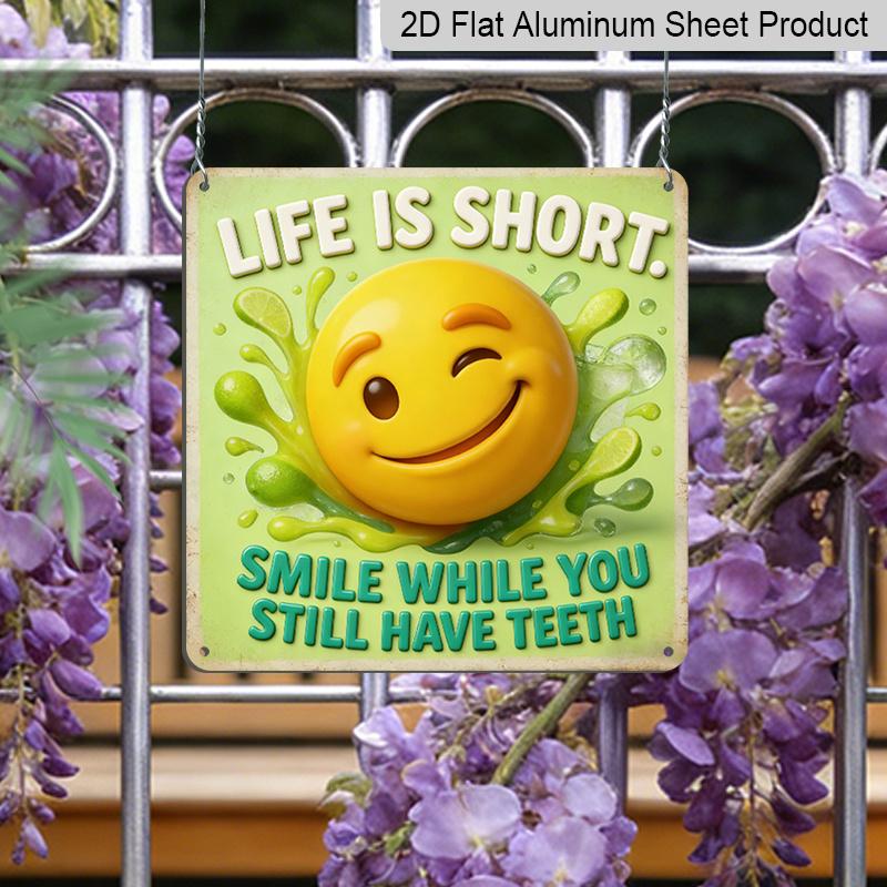 2D Flat- 1pc Vintage Square Aluminum Sign with A Smiling Tooth Theme and Winking Expression, Decorating Hallways and Living Rooms