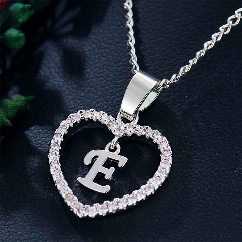 Heart Letters 26 Love Crystal Women Silver Plated Chain Jewelry Necklace