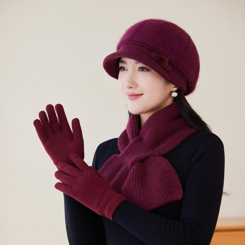 New Rabbit Fur Hat for Women Fashionable and Versatile Woolen Hat Cold Proof Plus Velvet Thickened Warm and Ear Protecting Knitted Hat