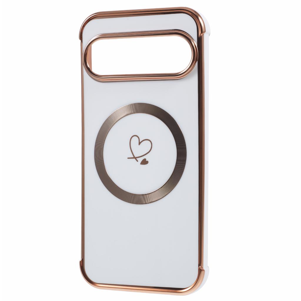 For Google Pixel 9/Pixel 9 Pro Case Compatible with MagSafe Electroplated TPU Phone Cover Hollow Love Hearts