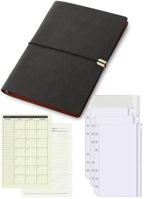A5 Elastic with with Zipper System PU A5 Memo Business Planner 6-hole Binder, Leather-like, Closure, Stylish, Thin, Refills, Pouch, Binder, Notebook,