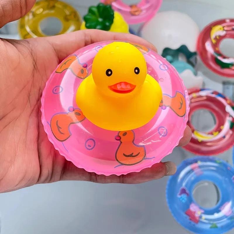 10pcs Mini Swim Ring Bath Toy Swimming Pool Float Circle Ring Toys Toy Baby Funny Doll Floating Rubber Bath Inflatable Games