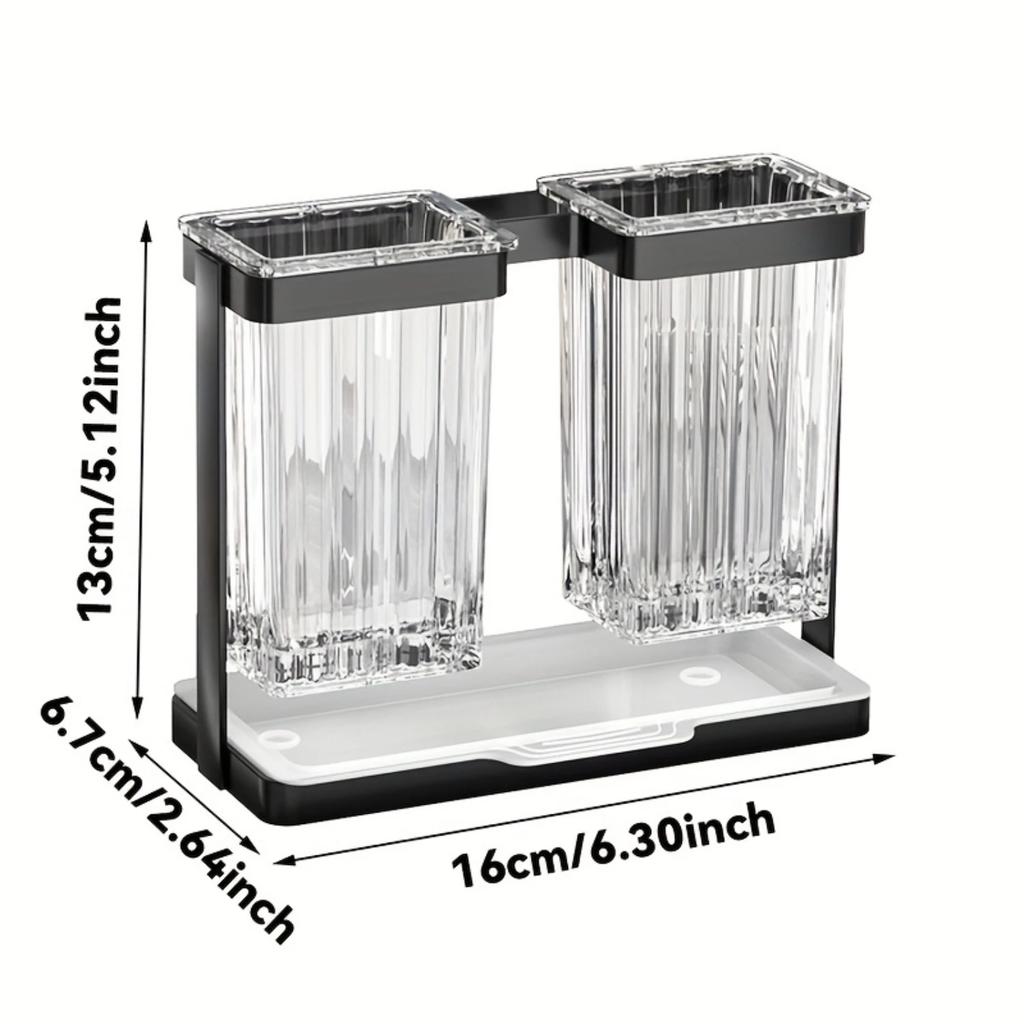 1pc Multifunctional Toothbrush Holder - Iron and Transparent Plastic Box with 2 Slots for Toothbrushes - Bathroom Organizer an