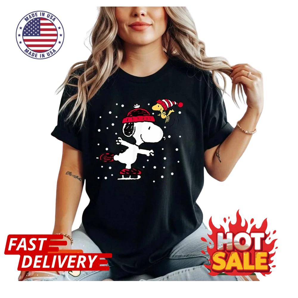 

SALE HOT Arrival Peanuts Snoopy and Woodstock Skate Holiday T shirt - Multicolors 3XL