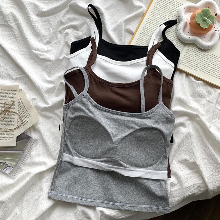 Korean Style Spicy Girl Cami Tank Top with Chest Pad and Beautiful Back Design - Women's Inner and Outer Wear