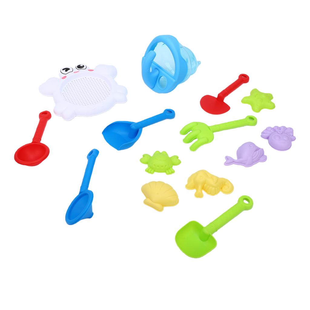 14pcs Kids Beach Toys Set Cute STEM Learning Compact Childrens Sandbox Toys with Storage Net Bag
