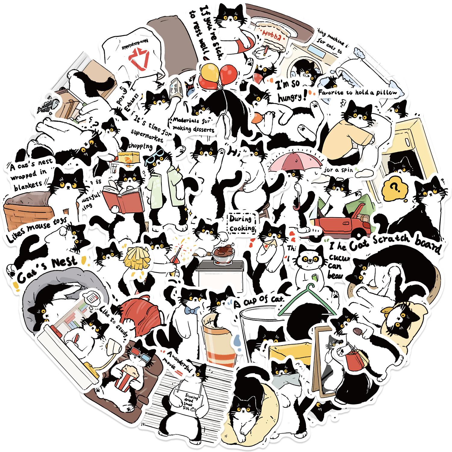 

50 Cartoon Cow Cat Doodle Stickers Decorate Guitar Notebook Suitcase DIY Waterproof Stickers