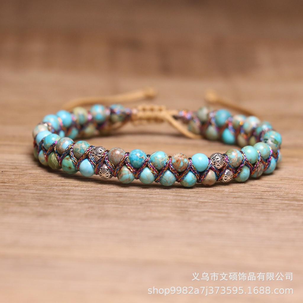 Purple Imperial Jasper Beaded Bracelet – Silver Accent Woven Boho Jewelry, Adjustable Colorful Healing Gift for Women