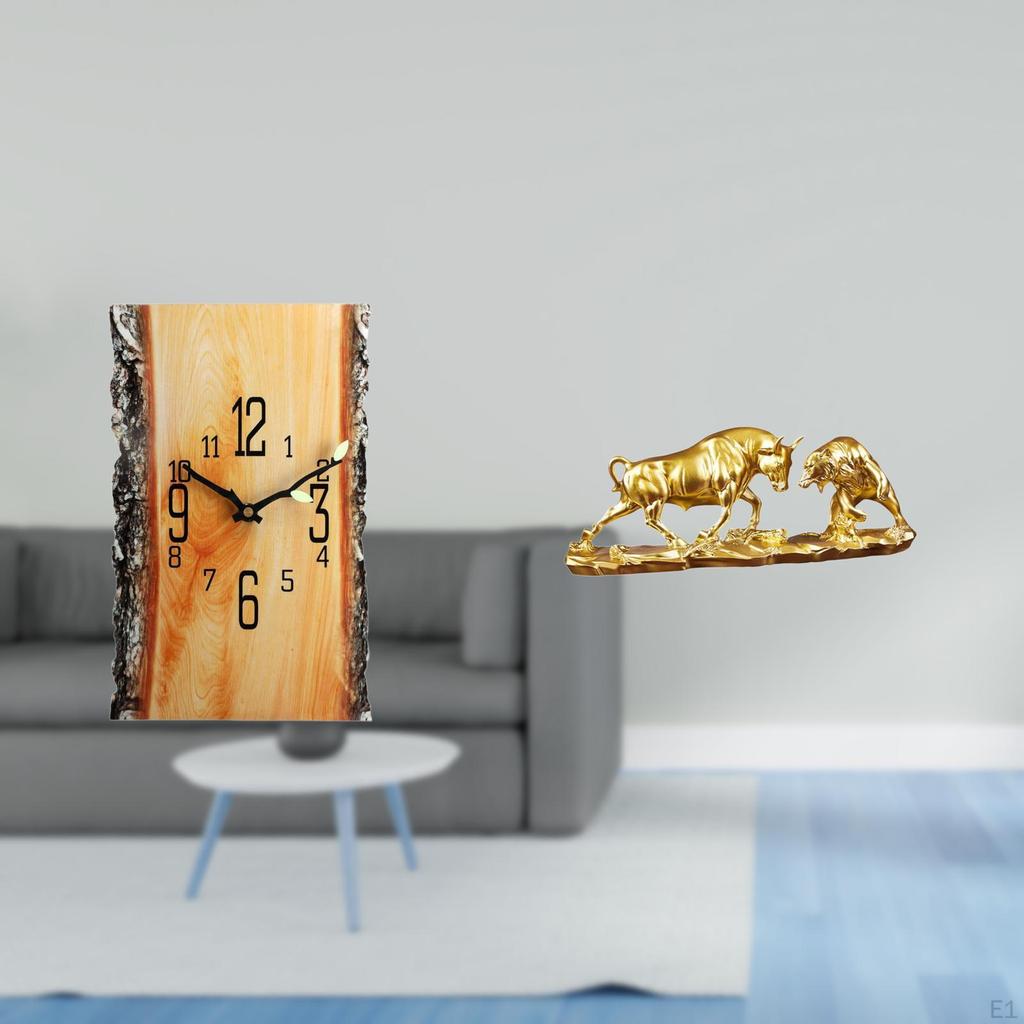 Simulated Tree Stump Wall Clock with Arabic Numerals And Silent Movement Modern Bull Figurine Feng