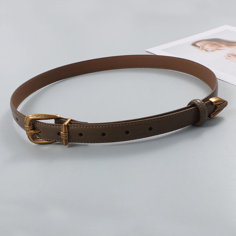 Niche Design Retro Distressed Buckle Women's Versatile Thin Waist Belt - High-End Leather for Jeans & Skirts