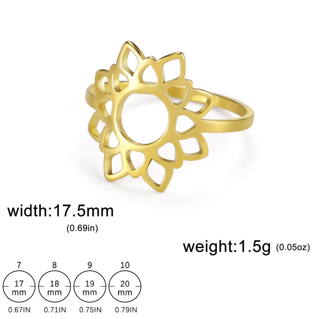 Large Filigree Lotus Flower Ring Women Stainless Steel Gold Aesthetic Bohemian Ring Wedding Engagement Jewelry Gift