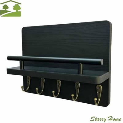 Retro Wooden Key Holder Wall Mounted with 5 Hooks Wall Hat Hanger Floating Shelf Decorative Hook Coat Hook Entryway Decor