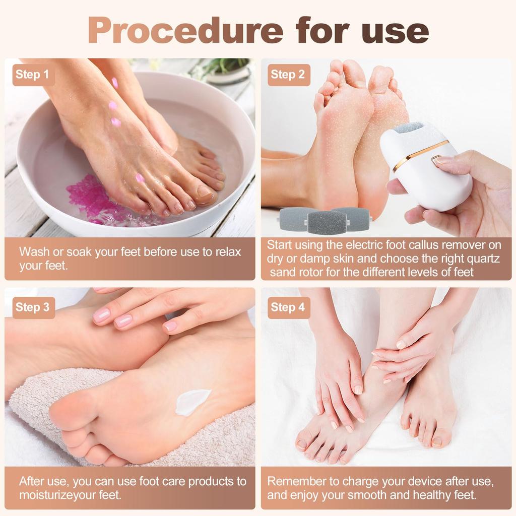 Electric Foot Grinder Rechargeable Foot File Dead Skin Callus Remover Dry Cracks Pedicure Tools with 3 Grinding Heads Feet Care