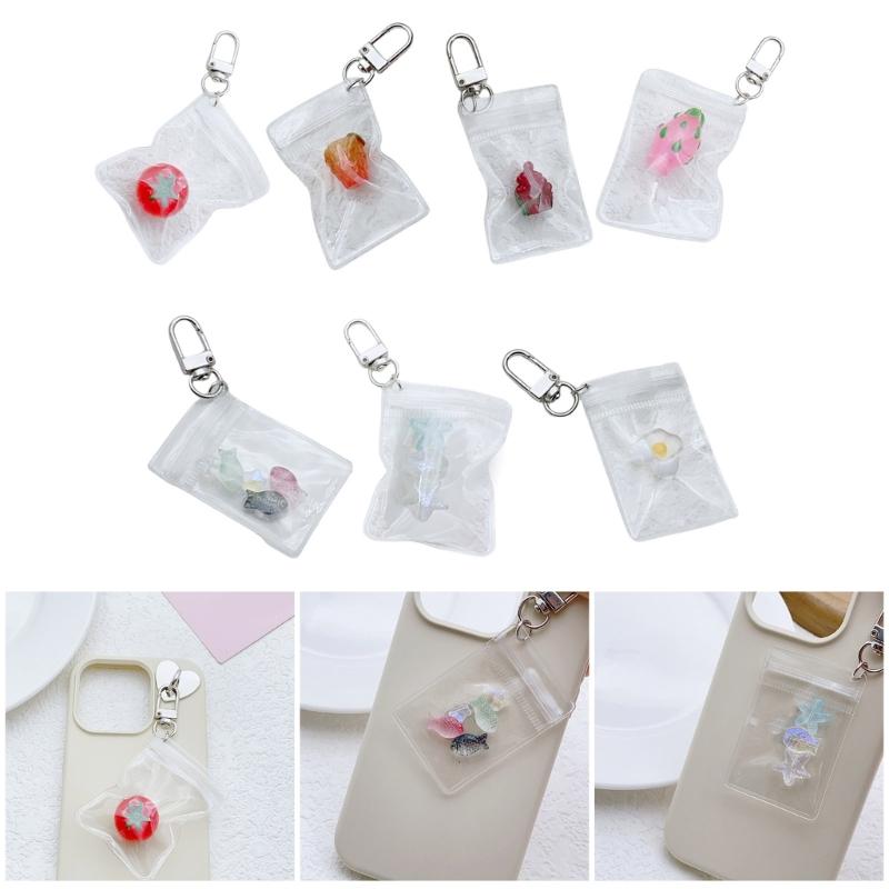 Chic Fruit Themed Clear Keychain Lovely Clear Fruit Bag Key Rings Unique Keychain Accessory Gift for Collectors