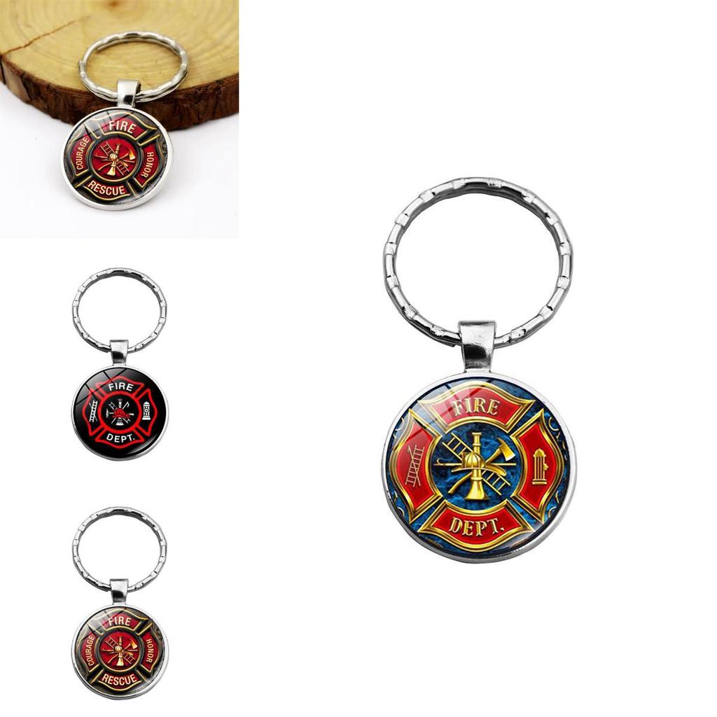 Sleek Rescue Firefighter Emblem Keychain Gemstone Zinc Alloy Key Ring For Men And Women