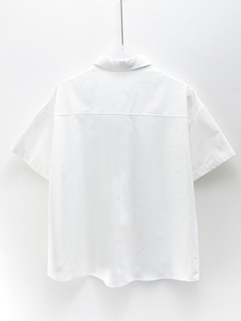 Shirt Blouse Short Sleeve Regular Collar Pocket Collar Simple Plain Spring Summer Autumn Cutter Wide Shirt Solid Tops Office Casual Button [Bubu
