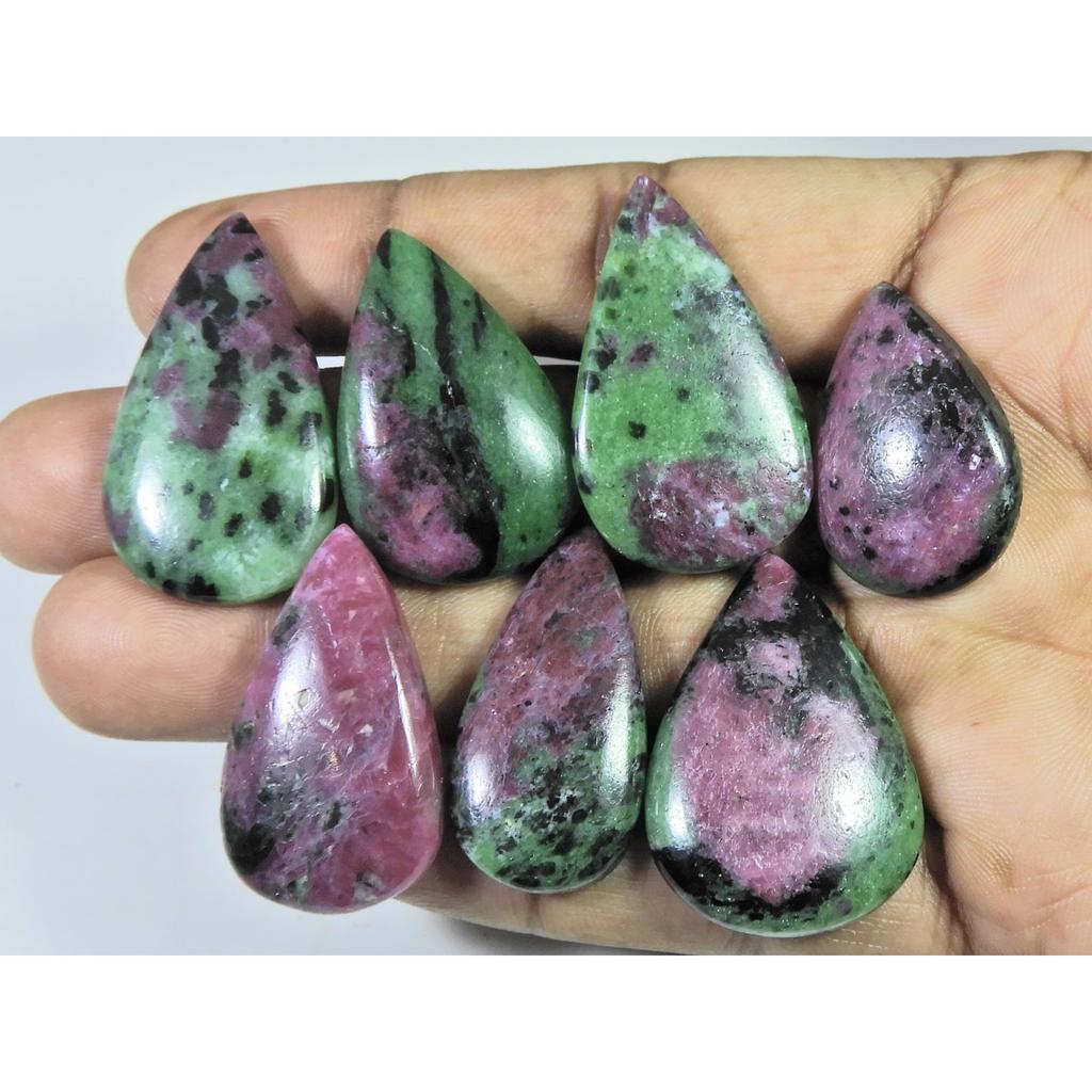 268Cts.. Natural Ruby Zoisite Pear Cabochon Loose Gemstone 07Pcs Lot C-497